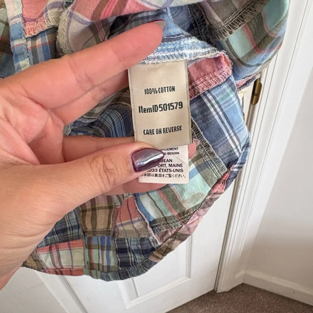 L.L. Bean Madras Plaid Button Down Shirt - Blue, Pink, Green - Picture 6 of 8